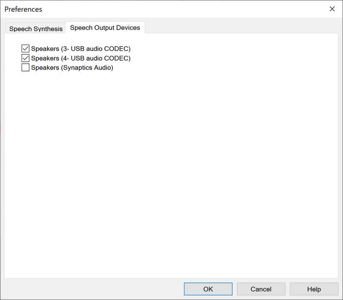 Configure Speech Output Devices Preferences