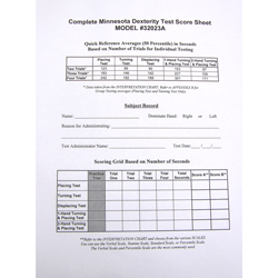 score sheets for complete minnesota dexterity test human